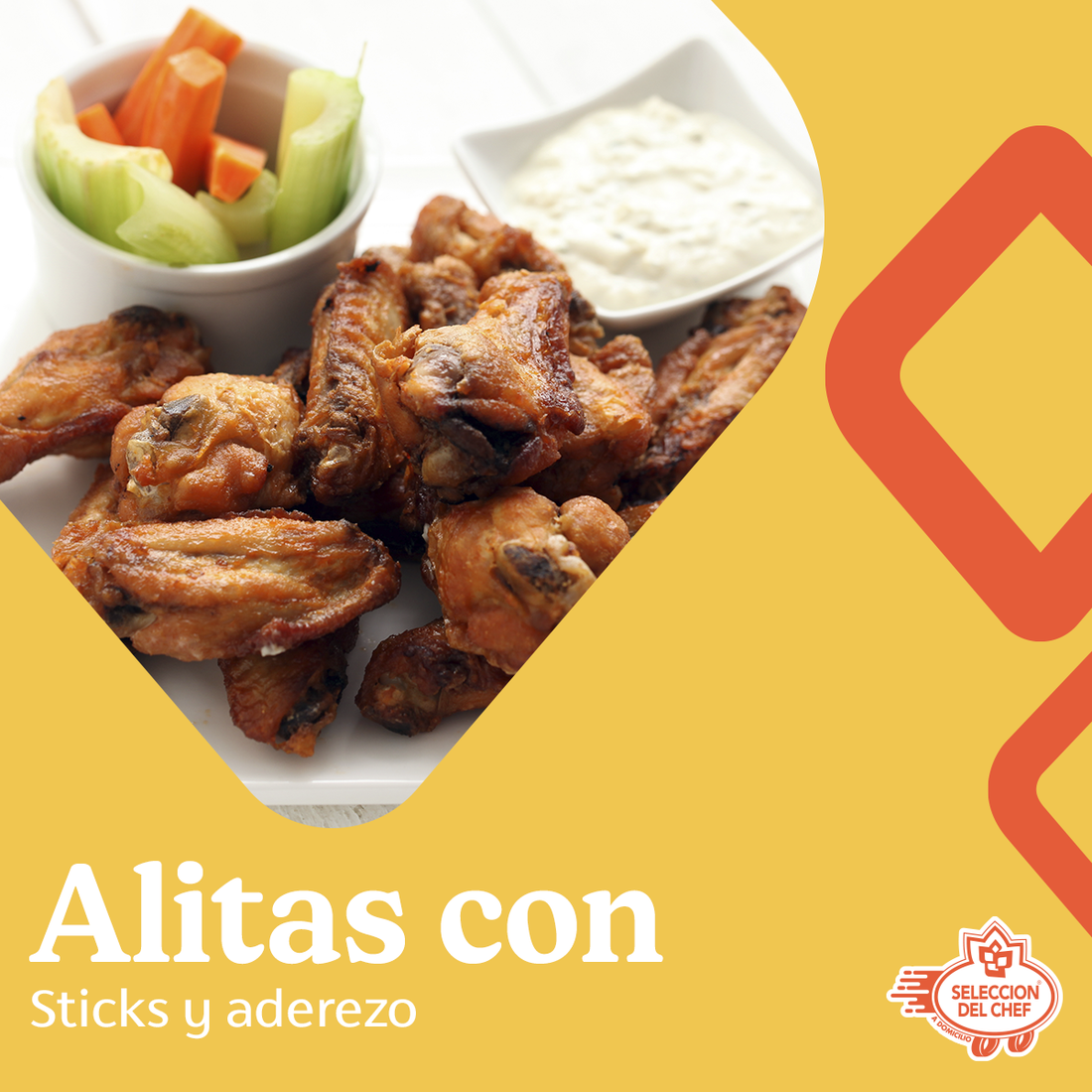 Alitas con sticks y aderezo